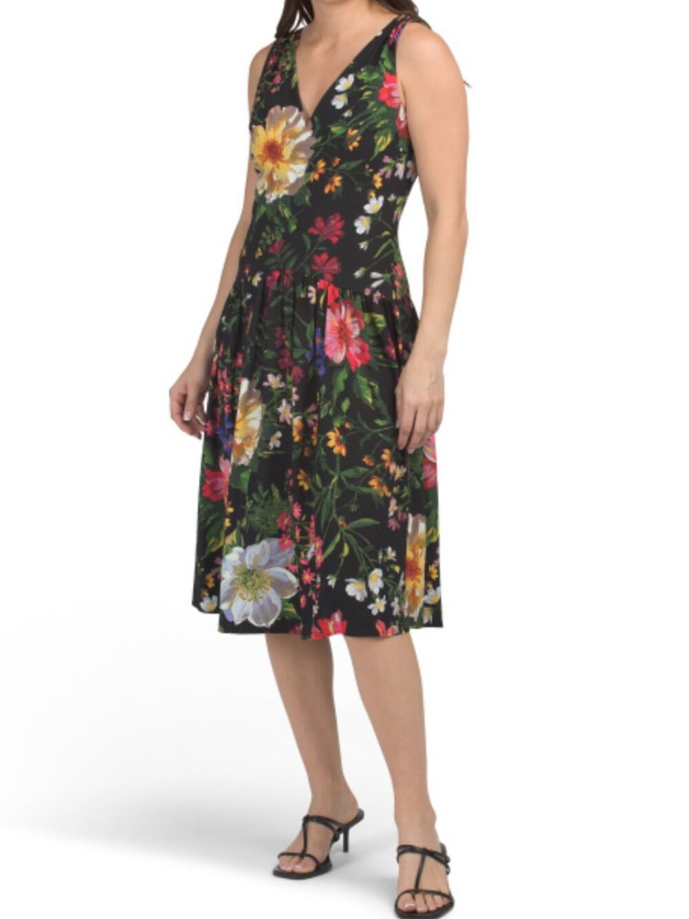 KENSIE Black Multi Floral Cassidy V-neck Dress